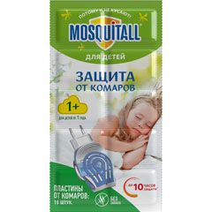Средство от насекомых "MOSQUITALL" пластины "нежная защита для детей" от комаров 10 шт /07-083/.(288)