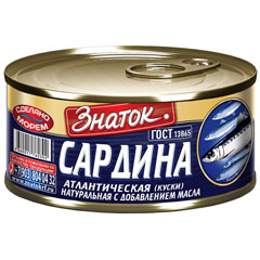 Сардина "ЗНАТОК" атлантическая натуральная с добавлением масла ж/б (ключ) 240 гр.(48)