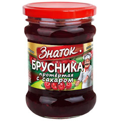 Протертая ягода "ЗНАТОК" брусника с сахаром ст./б 280 гр.(12)