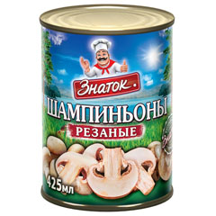 Шампиньоны консервированные "ЗНАТОК" резаные ж/б (ключ) 400 гр./425 мл.(24)