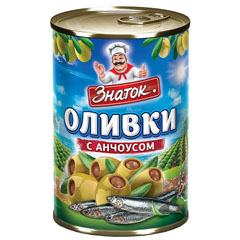 Оливки "ЗНАТОК" с анчоусом ж/б (ключ) 280 гр.(12)