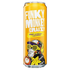 Напиток "FUNKY MONKEY CRAZY" Рамбутан-Карамбола газированный безалкогольный банка 0,45 мл.(12)