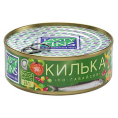 Килька "TASTY TINS" обжаренная с овощами в томатном соусе по-гавайски ж/б (ключ) 240 гр./скидки не действуют/(24)