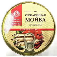 Мойва "ЗА РОДИНУ" обжаренная в томатном соусе ж/б (ключ) 240 гр.(18)