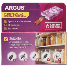 Средство от насекомых "ARGUS" от тараканов и муравьев и пищевой моли ловушка клеевая домик 6 шт./скидки не действуют/(1)