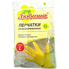 Перчатки хозяйственные "ЛЮБАША" эконом латексные с хлопковым напылением L 1 пара(1)