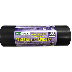 Мешки для мусора "MIRPACK EXTRA BLACK" ролик черные 50 мкм. 180 литров 10 шт.(10)