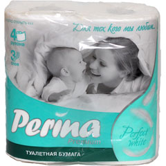 Бумага туалетная "PERINA" трехслойная белая 4 шт./скидки не действуют/(10)