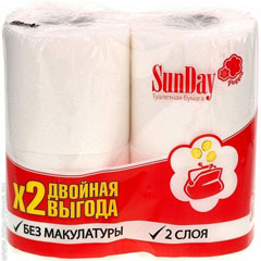 Бумага туалетная "SUNDAY" двухслойная белая 4 шт./скидки не действуют/(30)