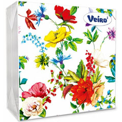 Салфетки бумажные "VEIRO" трехслойные цветочная поляна 33*33 20 шт./скидки не действуют/(14)